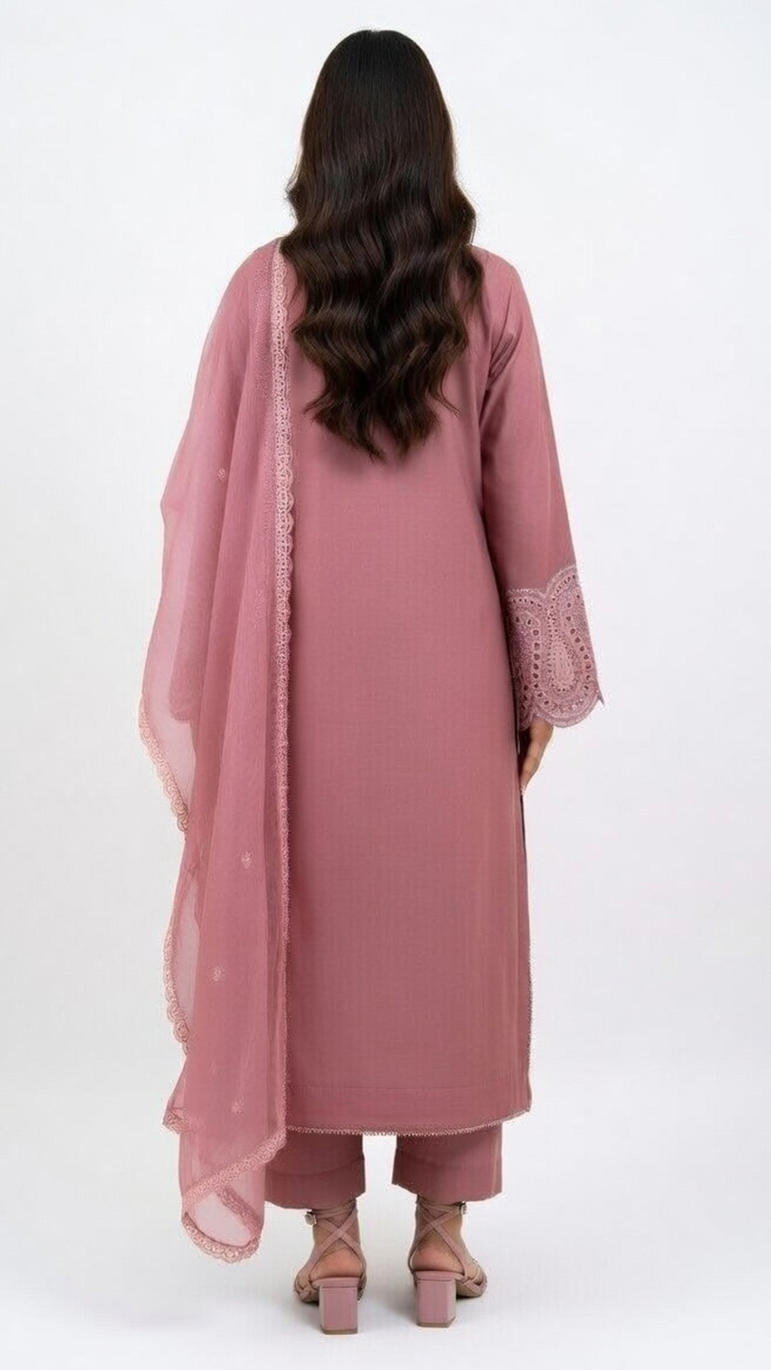 3-Piece Dusty Rose Embroidered Festive Suit