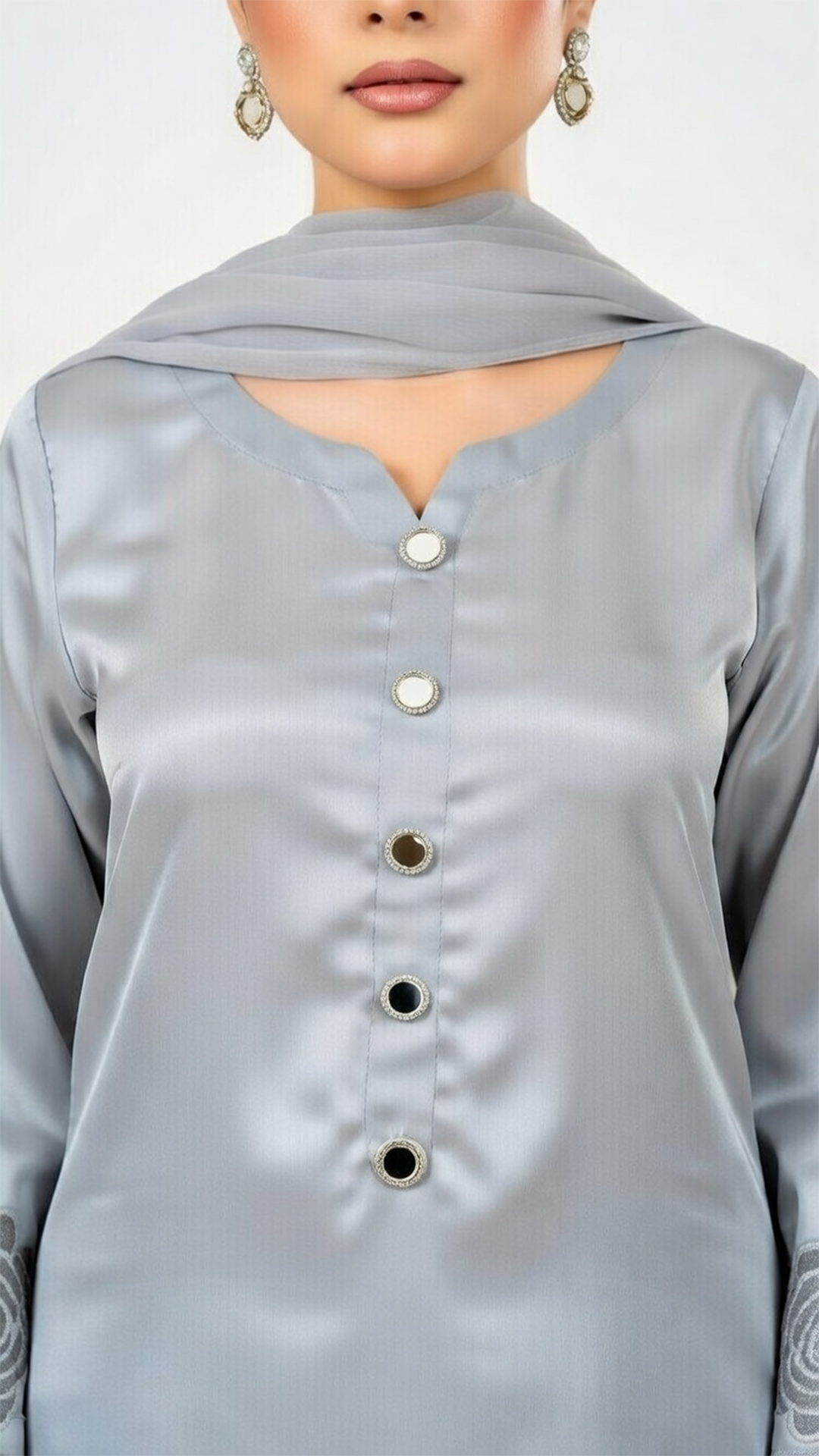 3- Piece Luxury Silk Suit with Handmade Cutwork Detail