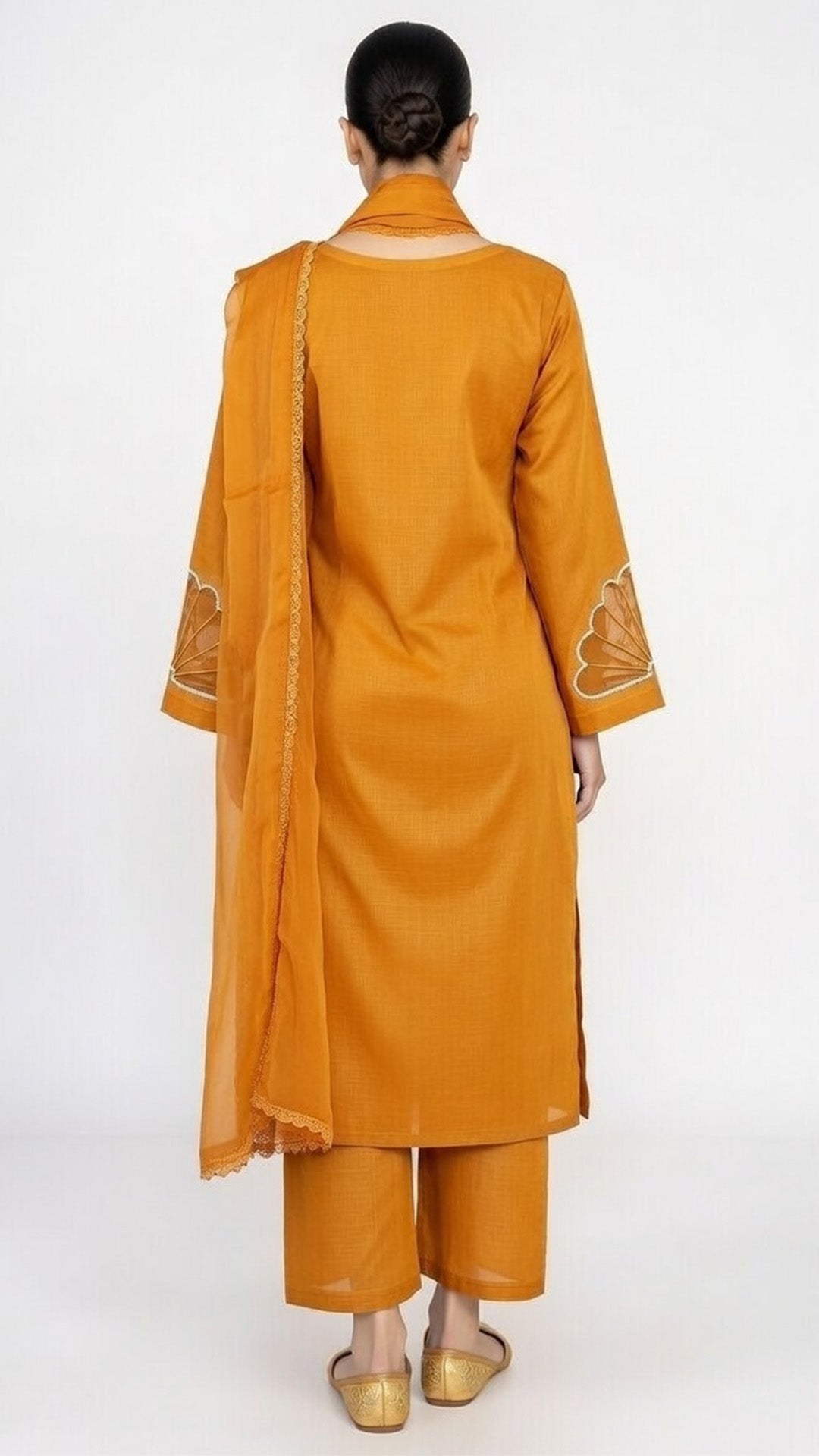 3-Piece Cotton Suit with Handmade Floral Cutwork