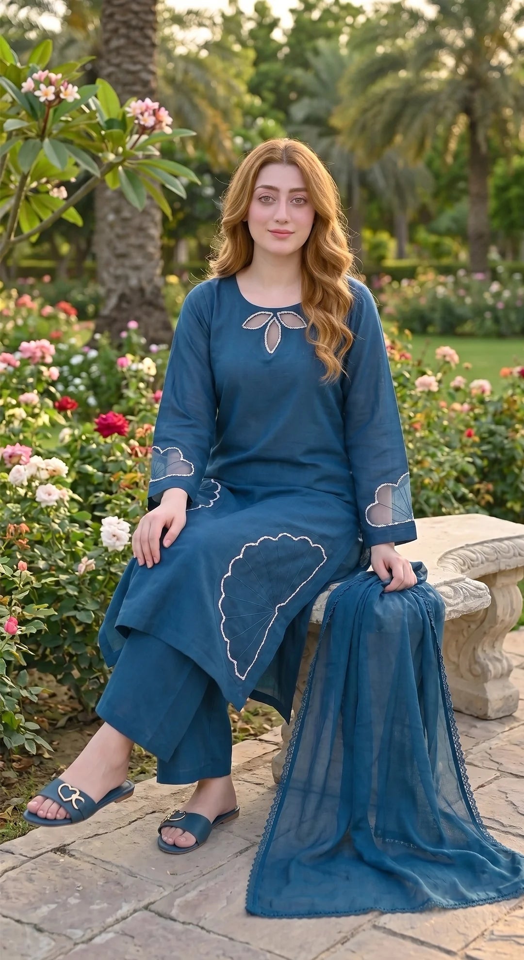 3-Piece Khaddar Suit with Handmade Floral Cutwork-Zink