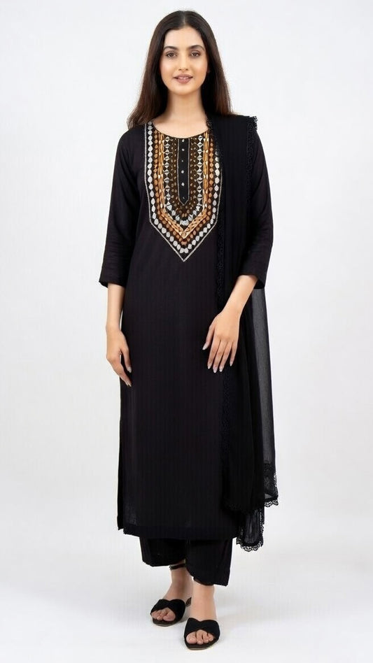 3 Piece Premium Black Embroidered Lawn Suit