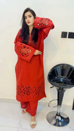 2-Piece Khaddar Suit with Button Neckline & Handmade Cutwork Daman