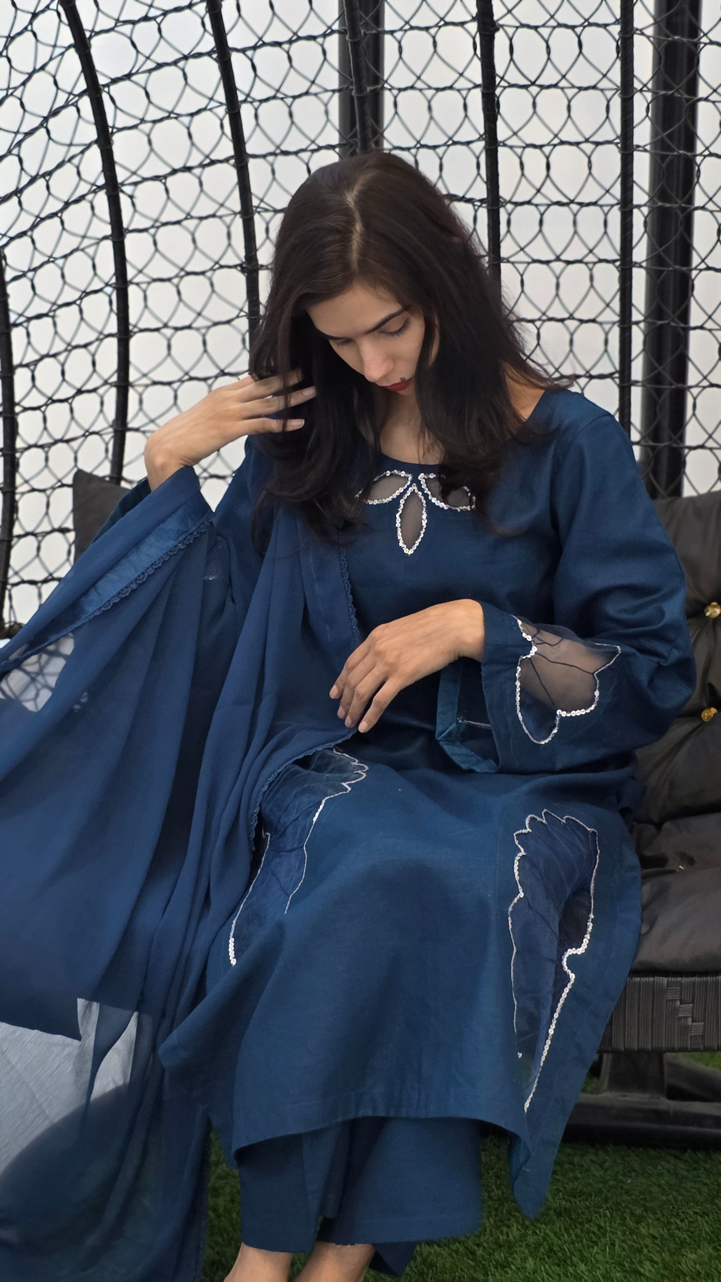 2-Piece Khaddar Suit with Handmade Floral Cutwork