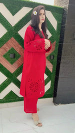 2-Piece Khaddar Suit with Button Neckline & Handmade Cutwork Daman