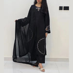 3-Piece Khaddar Suit with Handmade Floral Cutwork