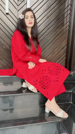 2-Piece Khaddar Suit with Button Neckline & Handmade Cutwork Daman