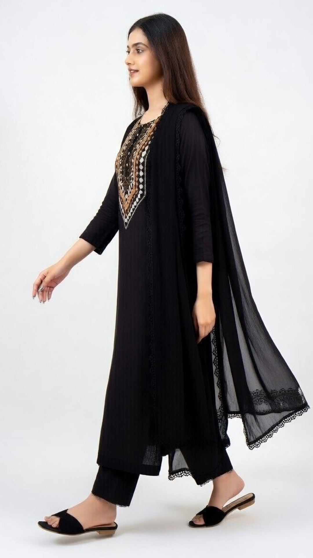 3 Piece Premium Black Embroidered Lawn Suit