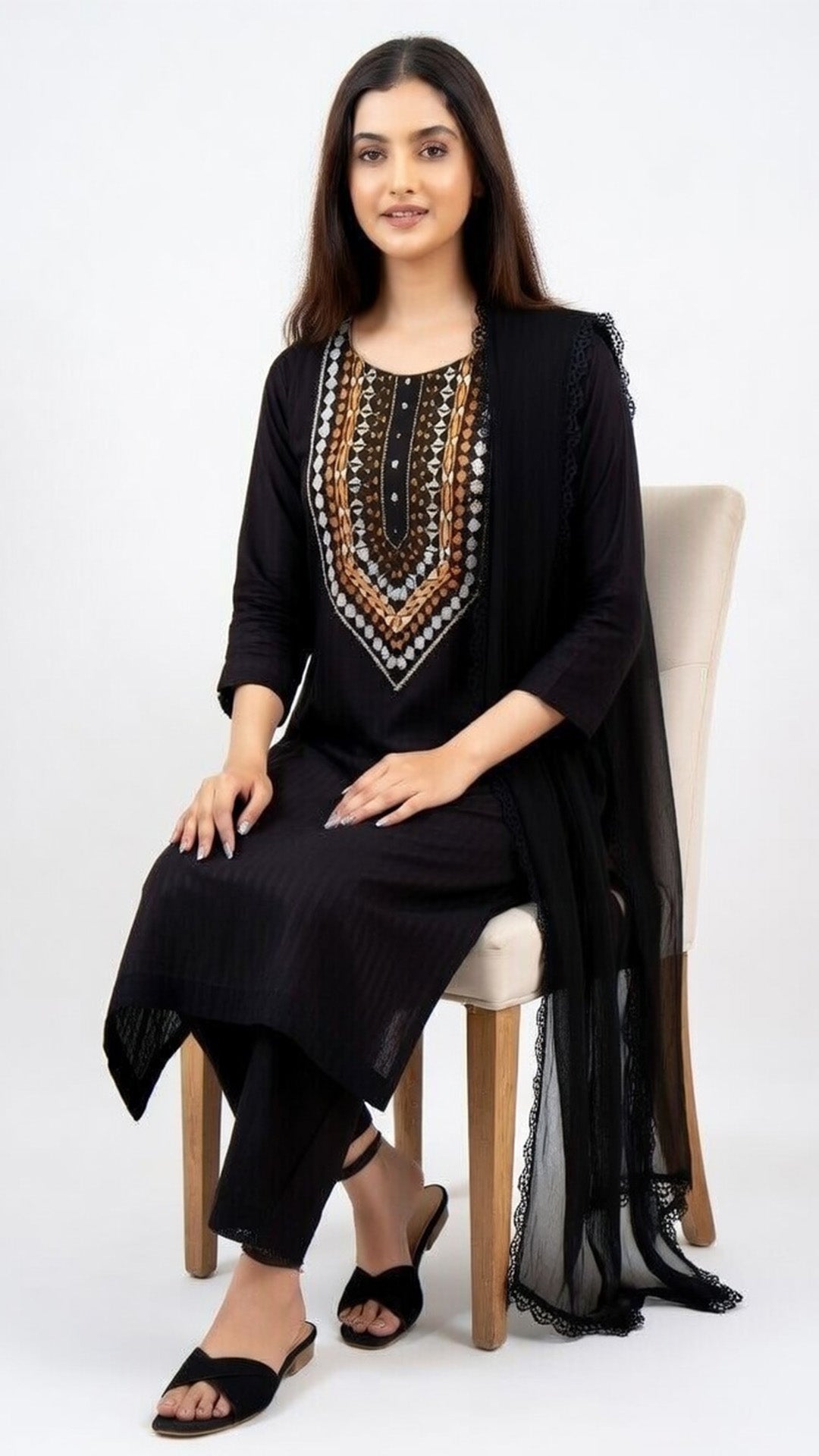 3 Piece Premium Black Embroidered Lawn Suit