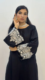 3-Piece Black Cotton Suit with Embroidered Detailing