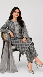 Elegant Grey Printed 3 Piece Lawn Suit