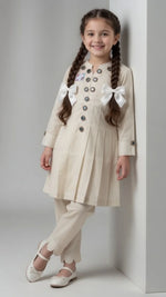 Elegant Beige Girls Pleated Frock with Trouser
