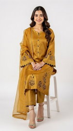 3- Piece Luxury Silk Suit with Handmade Cutwork Detail