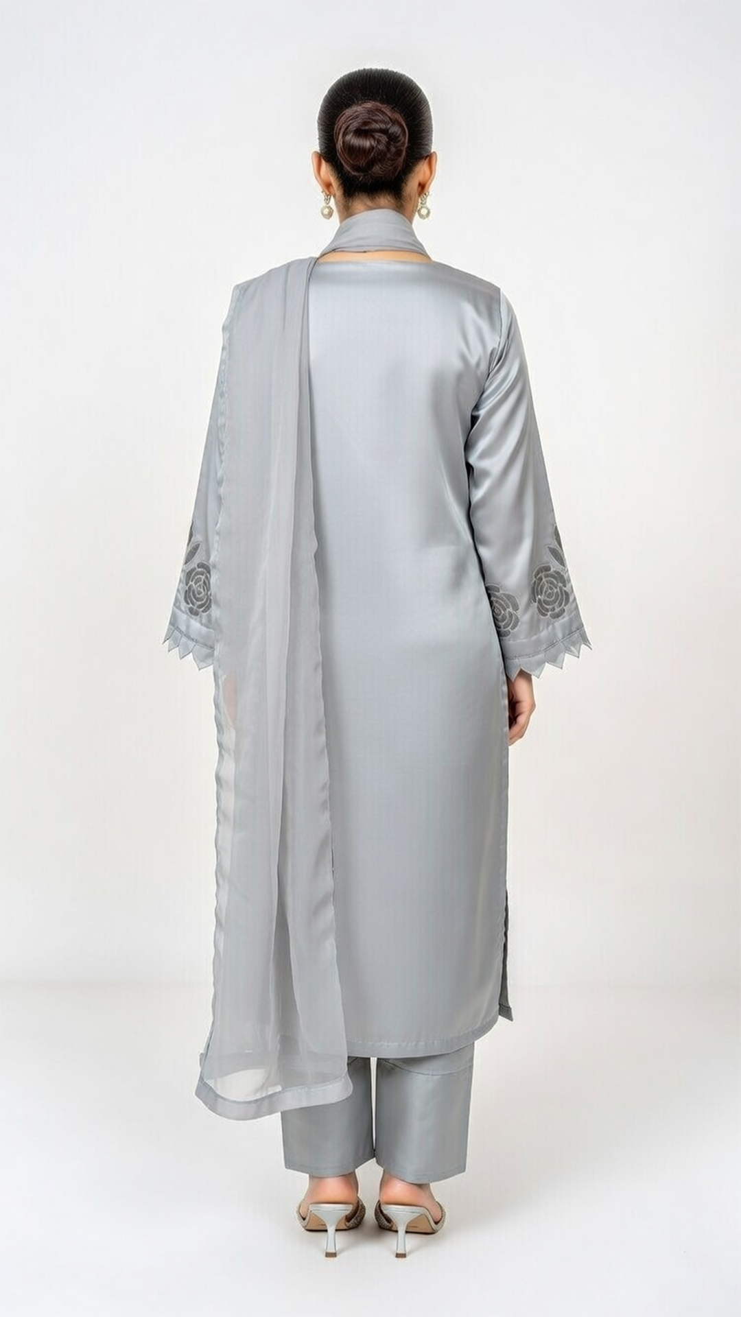 3- Piece Luxury Silk Suit with Handmade Cutwork Detail