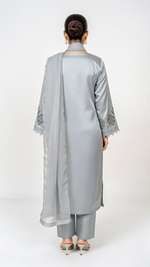3- Piece Luxury Silk Suit with Handmade Cutwork Detail