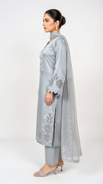 3- Piece Luxury Silk Suit with Handmade Cutwork Detail