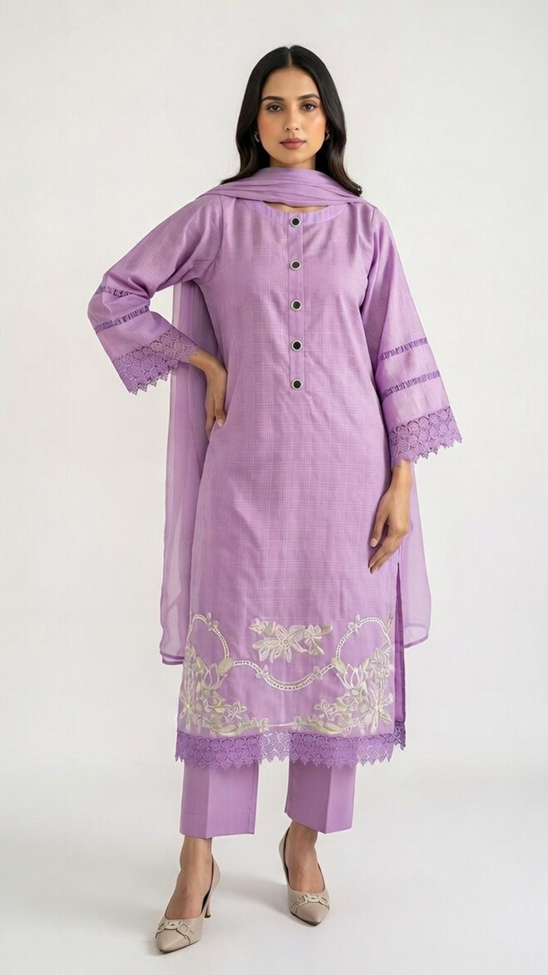 3 Piece Lavender Bloom Embroidered Suit