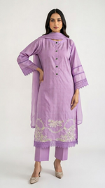 3 Piece Lavender Bloom Embroidered Suit