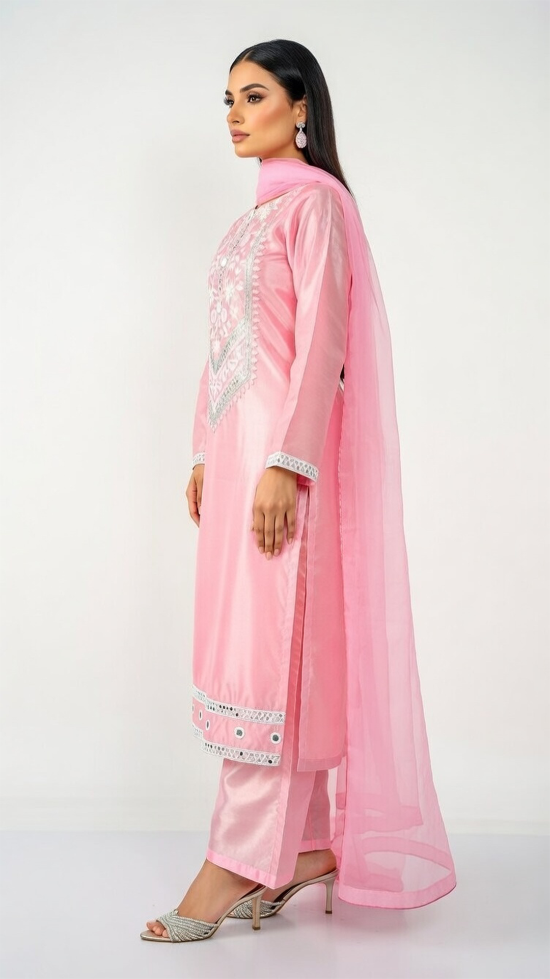 3-Piece Silk Suit with Embroidered Neckline