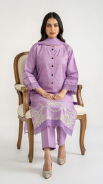 3 Piece Lavender Bloom Embroidered Suit