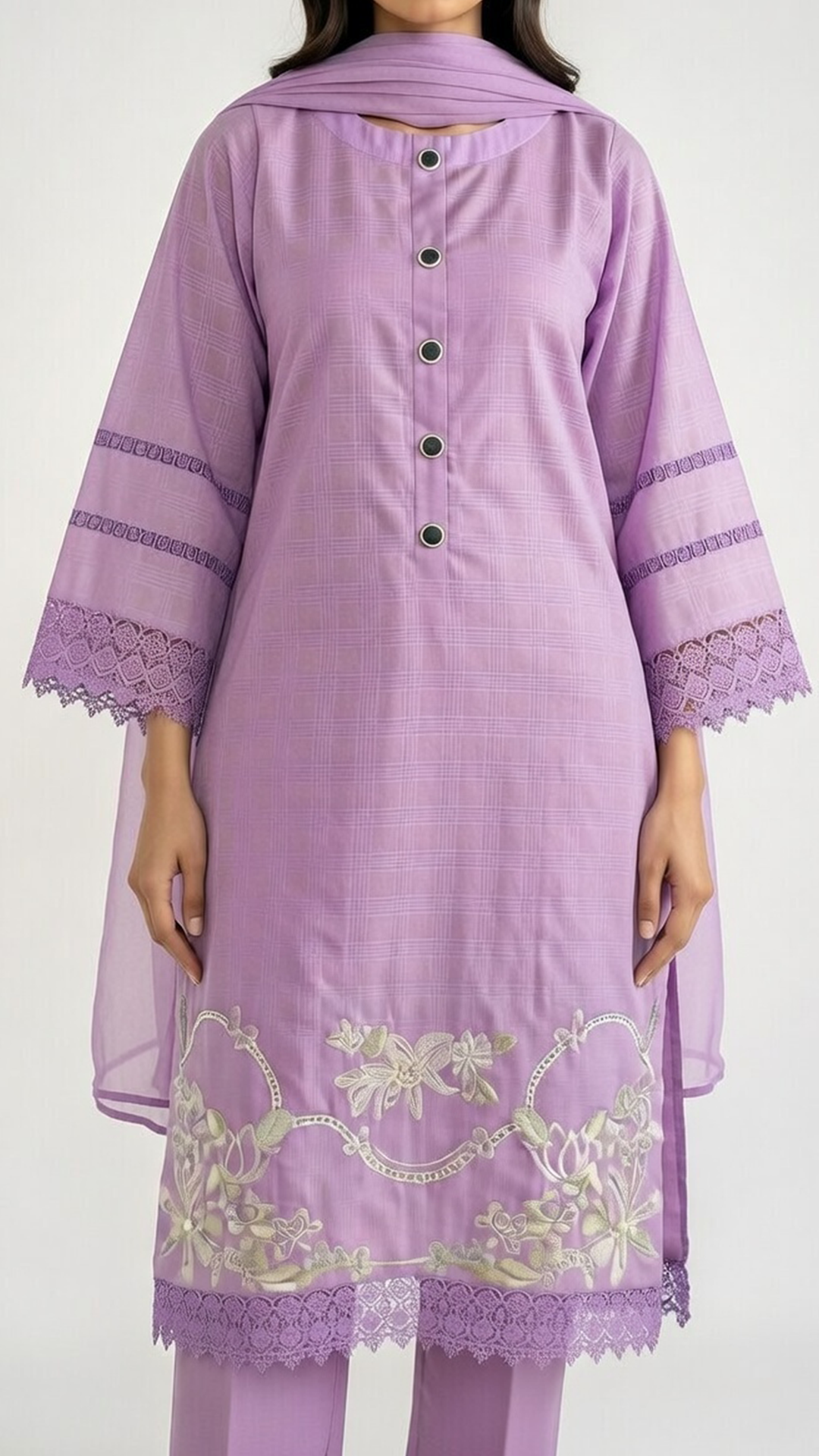 3 Piece Lavender Bloom Embroidered Suit