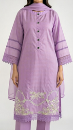 3 Piece Lavender Bloom Embroidered Suit