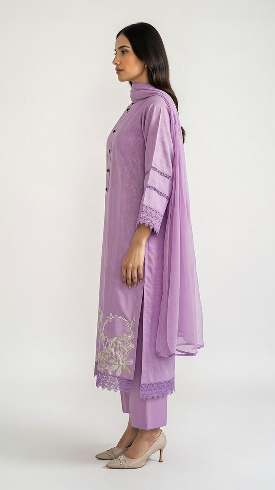 3 Piece Lavender Bloom Embroidered Suit