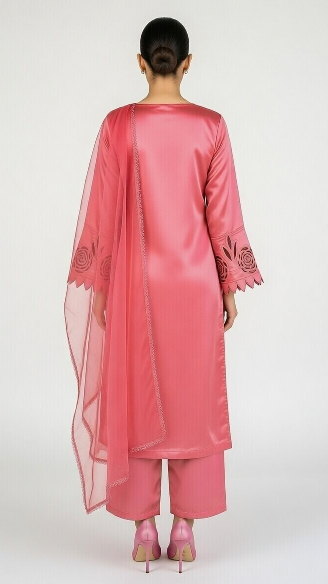 3- Piece Luxury Silk Suit with Handmade Cutwork Detail