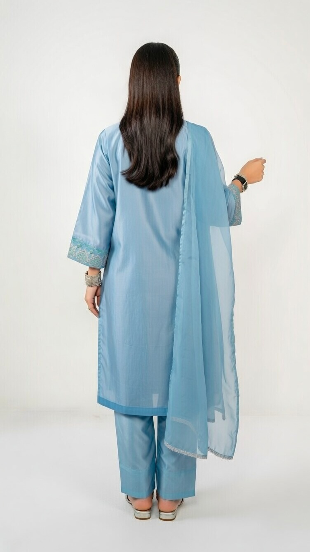 3-Piece Chamki Silk Suit with Embroidered detailes