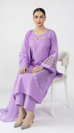 3-Piece Cotton Suit with Handmade Floral Cutwork