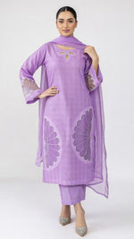 3-Piece Cotton Suit with Handmade Floral Cutwork