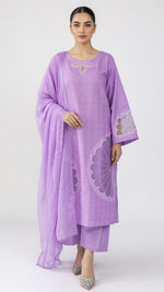 3-Piece Cotton Suit with Handmade Floral Cutwork