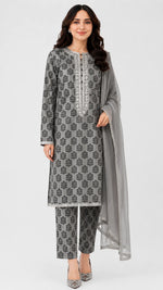 Elegant Grey Printed 3 Piece Lawn Suit