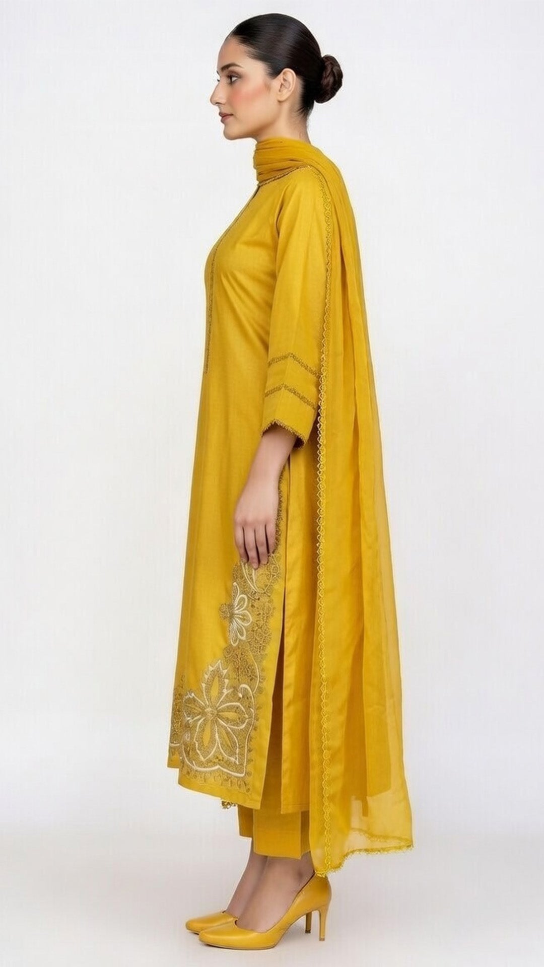 3-Piece Cotton Suit with Embroidered Detail