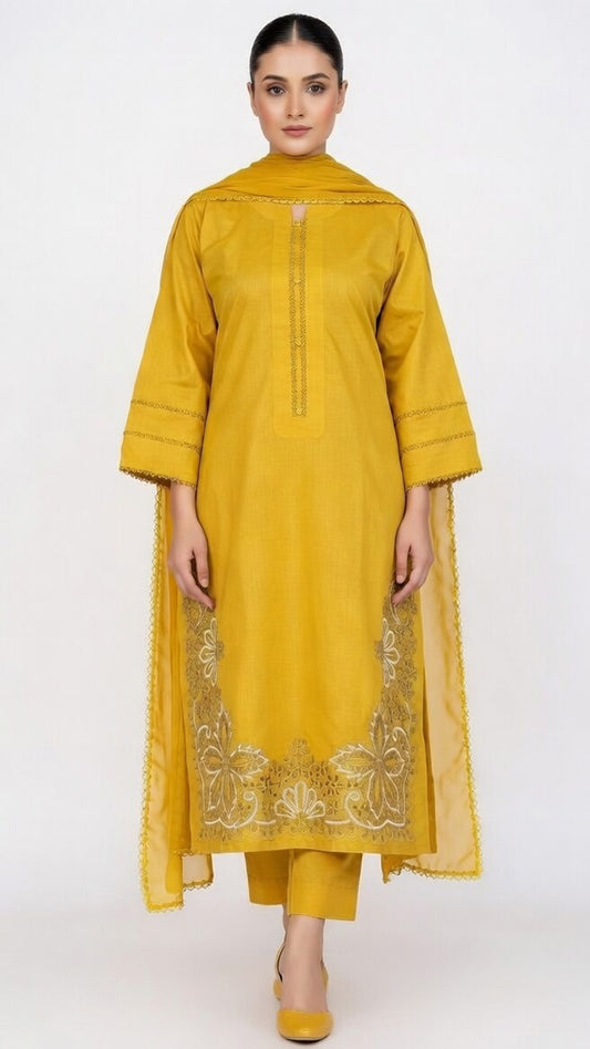 3-Piece Cotton Suit with Embroidered Detail