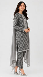 Elegant Grey Printed 3 Piece Lawn Suit