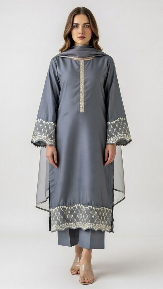 3-Piece Gray Silk Suit
