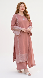 3-Piece Dusty Rose Embroidered Festive Suit