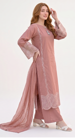3-Piece Dusty Rose Embroidered Festive Suit