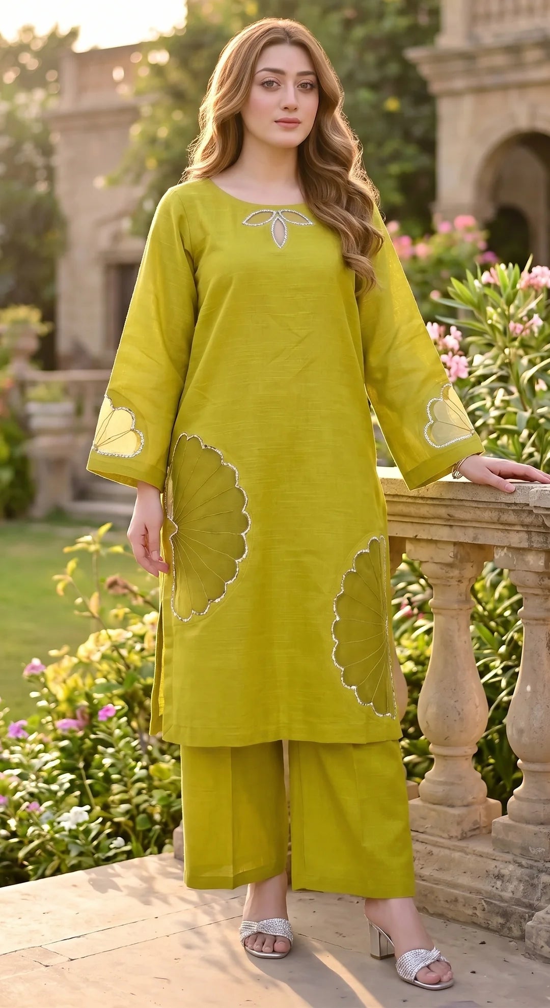 2-Piece Khaddar Suit with Handmade Floral Cutwork-Due