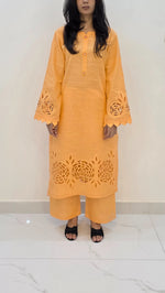 2-Piece Khaddar Suit with Button Neckline & Handmade Cutwork Daman