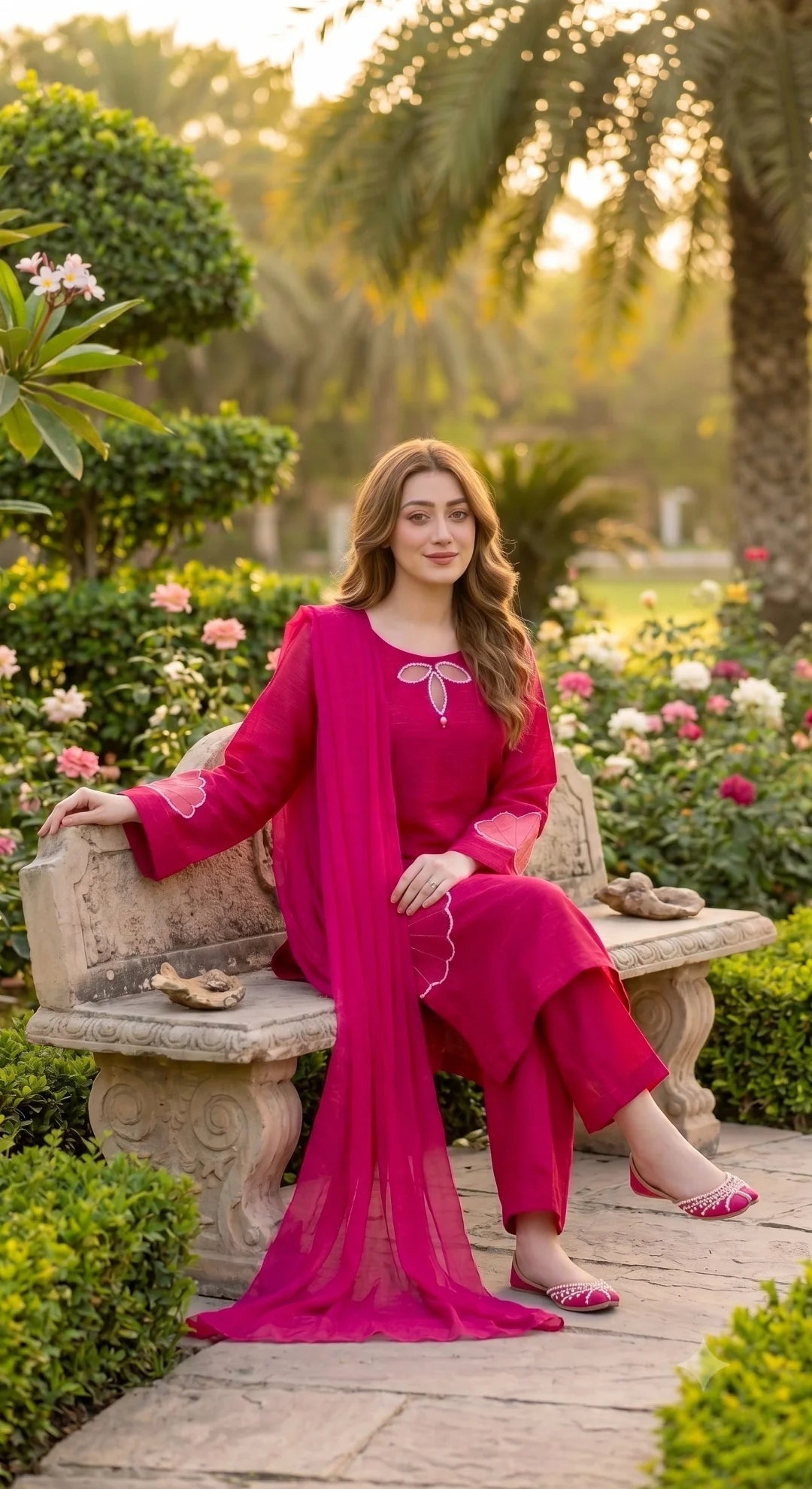 3-Piece Khaddar Suit with Handmade Floral Cutwork-Pink
