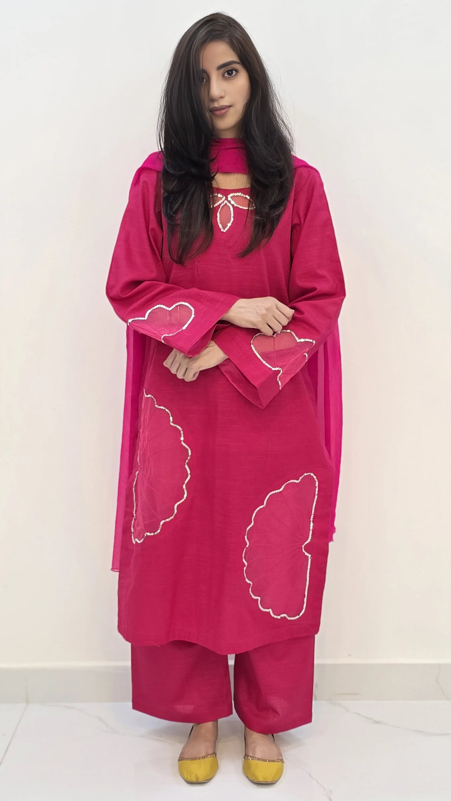 2-Piece Khaddar Suit with Handmade Floral Cutwork