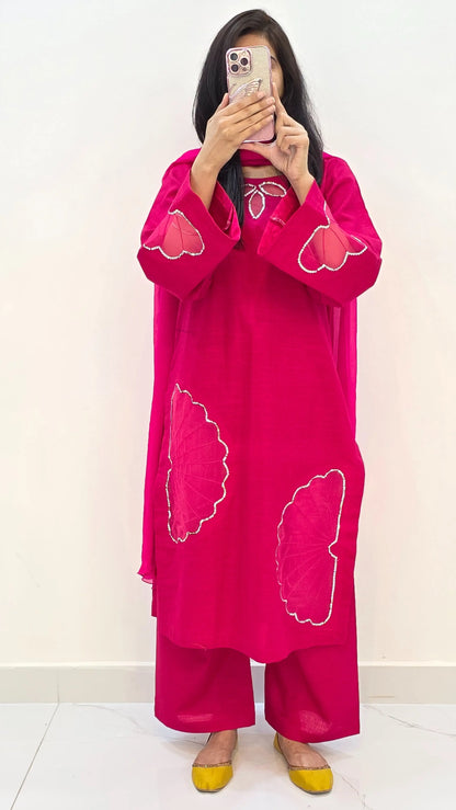 2-Piece Khaddar Suit with Handmade Floral Cutwork