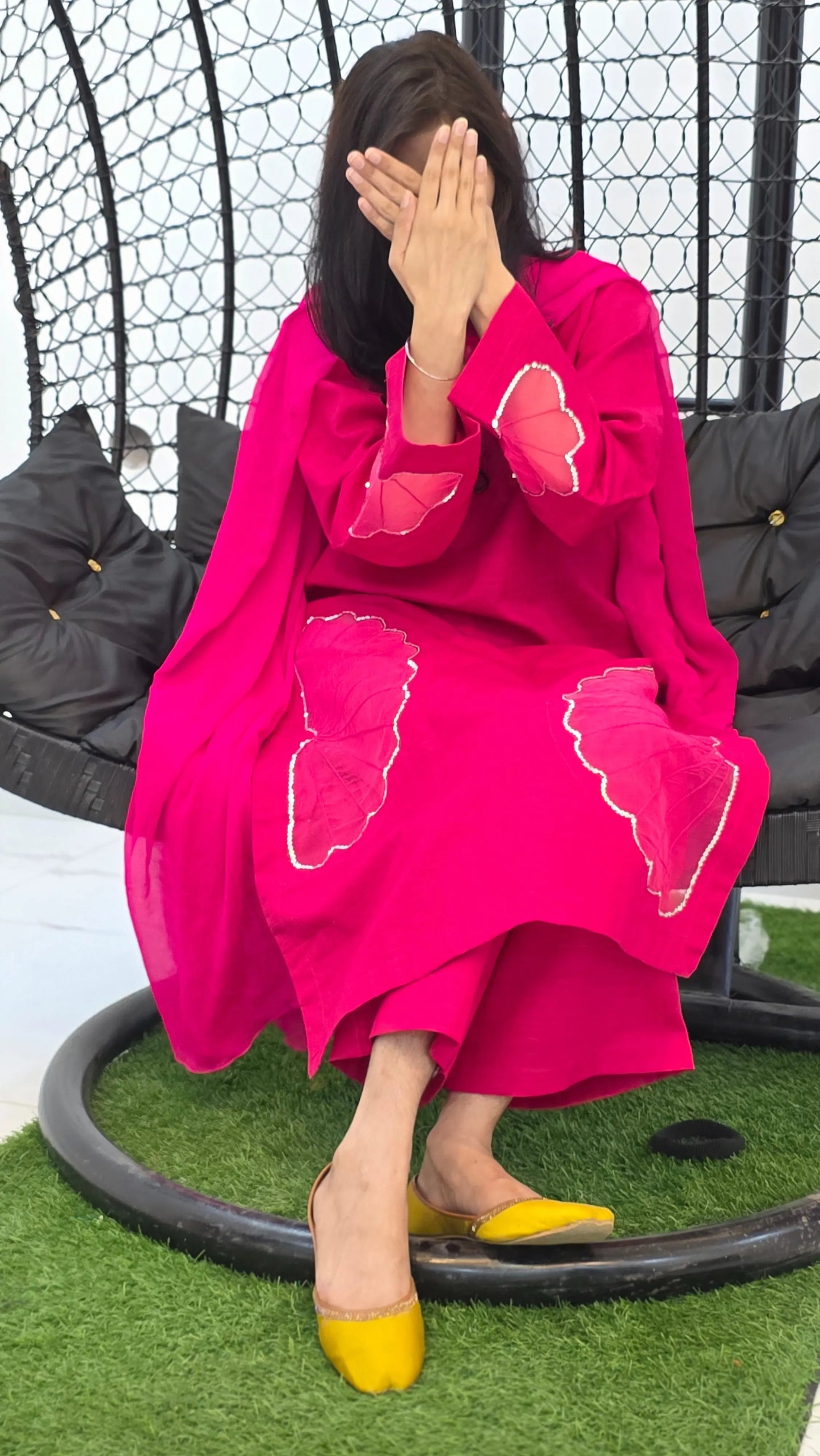 2-Piece Khaddar Suit with Handmade Floral Cutwork