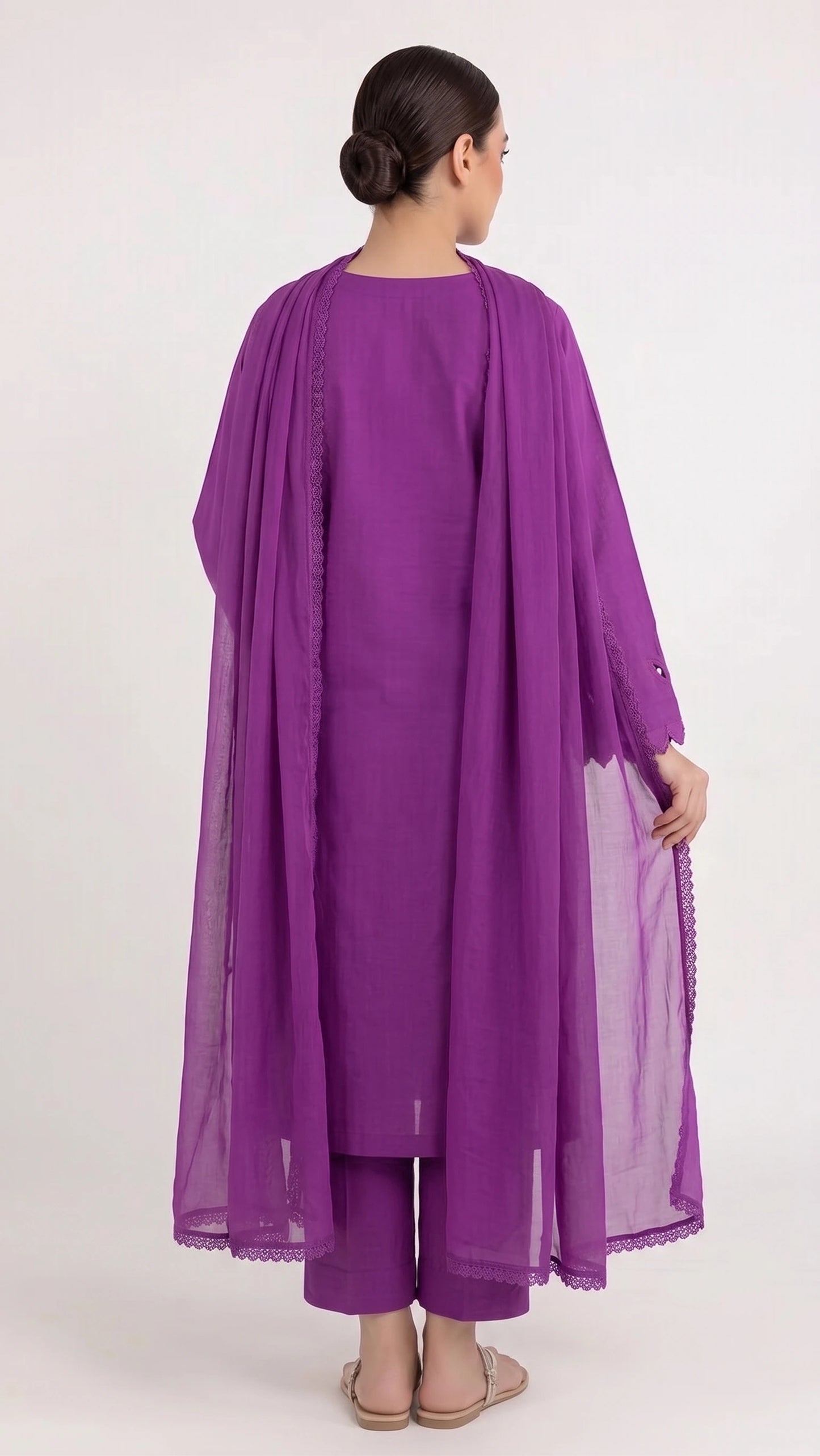 3-Piece Handmade Cutwork Design suit-Deep Magenta