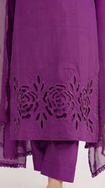 3-Piece Handmade Cutwork Design suit-Deep Magenta