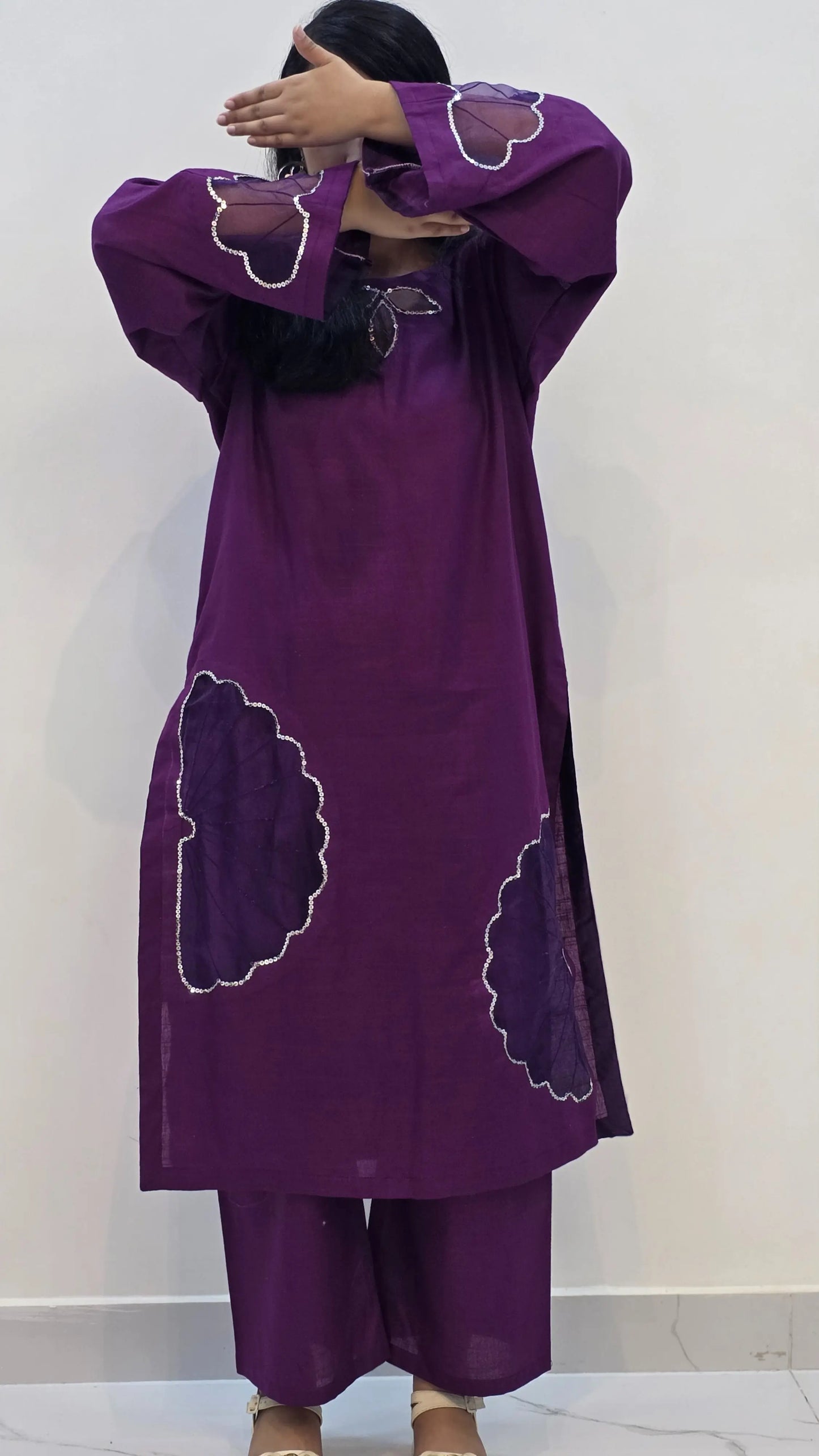 2-Piece Khaddar Suit with Handmade Floral Cutwork