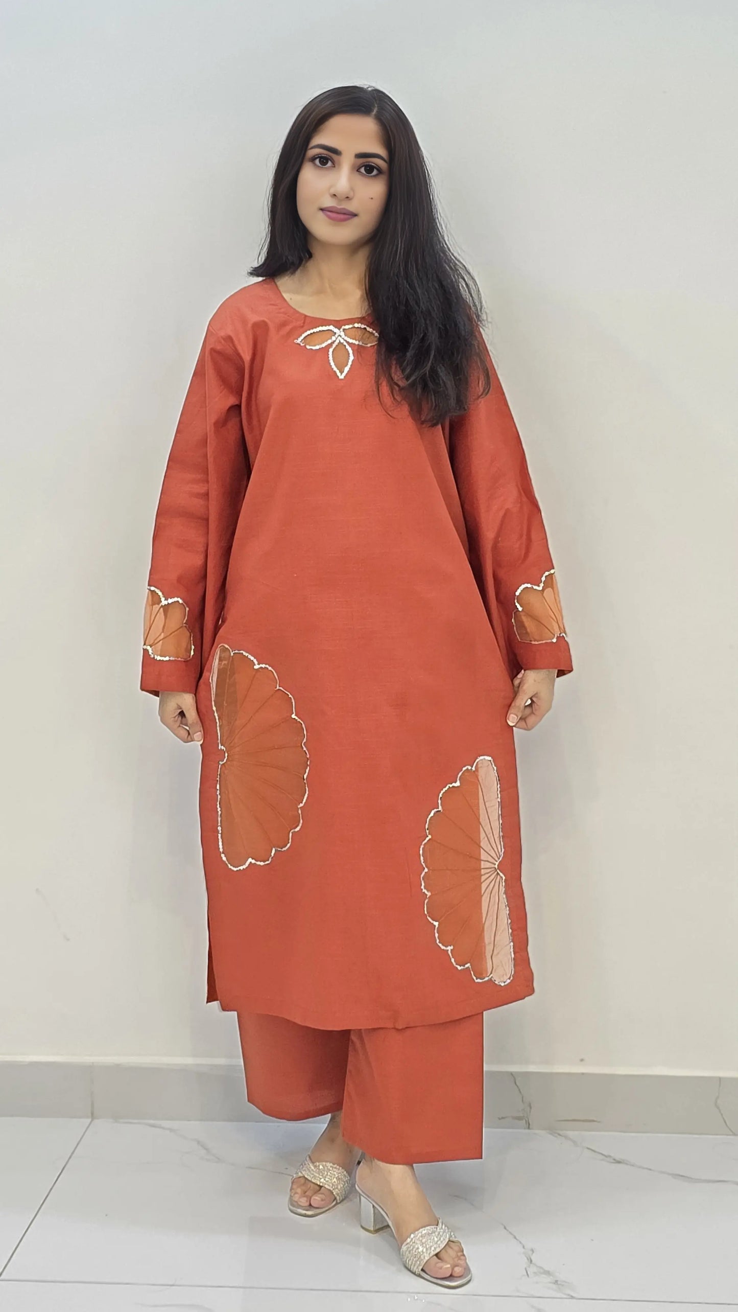 2-Piece Khaddar Suit with Handmade Floral Cutwork