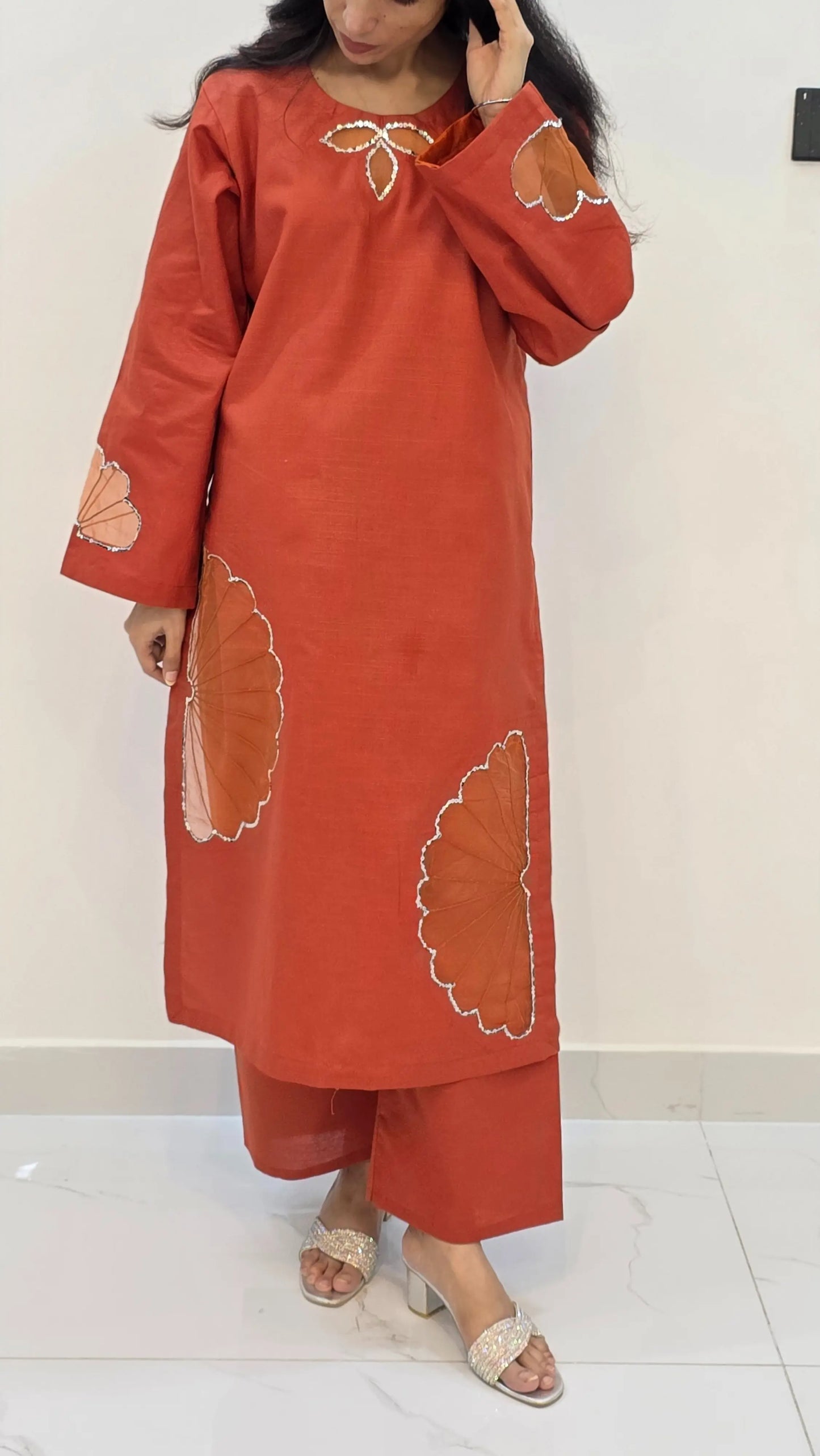 2-Piece Khaddar Suit with Handmade Floral Cutwork