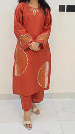 2-Piece Khaddar Suit with Handmade Floral Cutwork